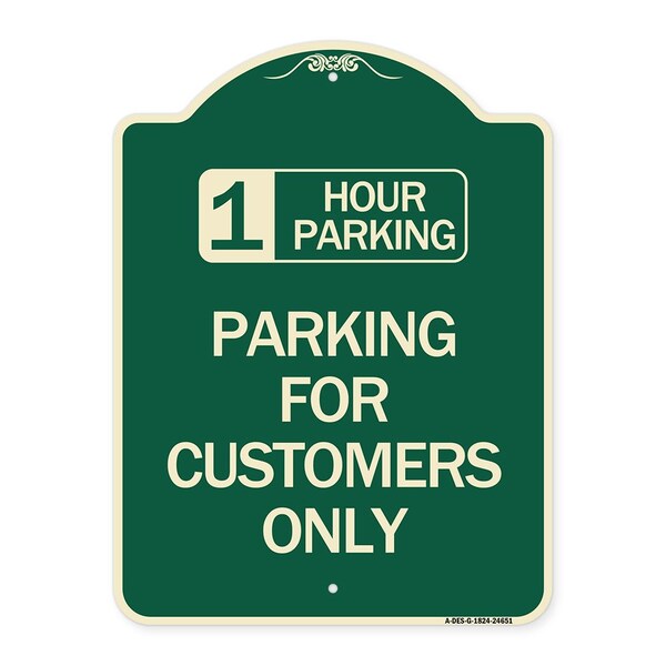 1 Hour Parking Parking for Customers Heavy-Gauge Aluminum Sign, 24" x 18", G-1824-24651